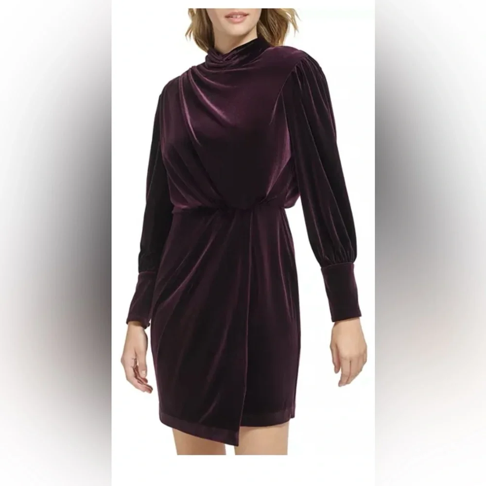 NWT KARL LAGERFELD PARIS Velvet Mock Neck Dress - Picture 1 of 15